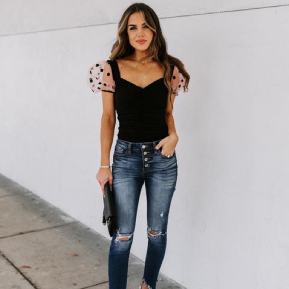 LAST ONE - Minnie Ruched Puff Sleeve Bodysuit Vici - Picture 4 of 8